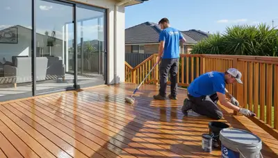 Plymouth, MA deck sealing service protecting wood decks from salt air, UV, and seasonal weather