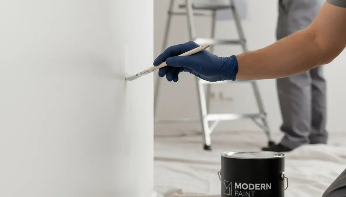 Painter fixing paint touch-ups on a coastal home in Plymouth, MA